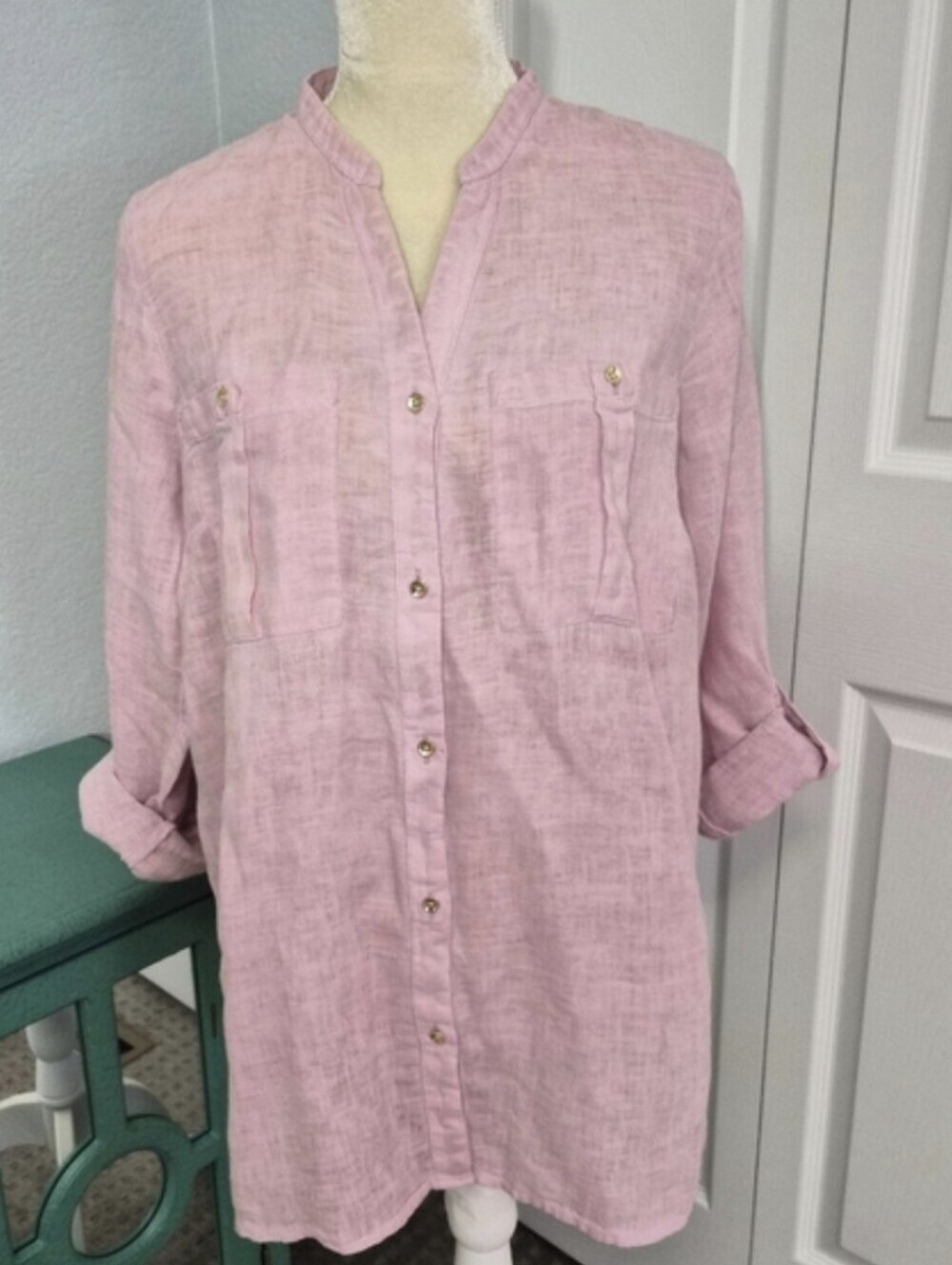 J.Jill Love Linen Pink Tunic Blouse Coastal Cottagecore Medium